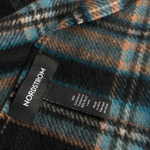 NEW!!Nordstrom 50% Cashmere 50% Wool fringe scarf 12"W x 73"L  multi plaid blue